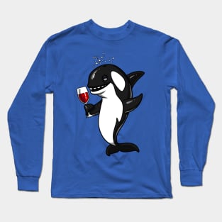 Orca Killer Whale Wine Drinking Funny Ocean Party Long Sleeve T-Shirt